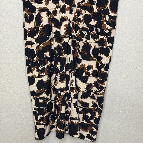 Adrianna Papell Dress Womens 14 Sheath Animal Print Ruched V Neck Cocktail Party - Picture 9 of 11